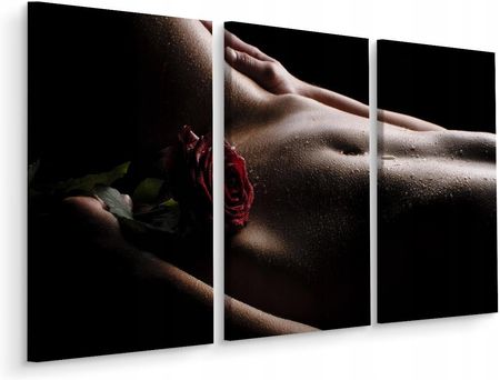 Obraz Tryptyk Kobieta Róża Nagie Ciało Akt 150x100