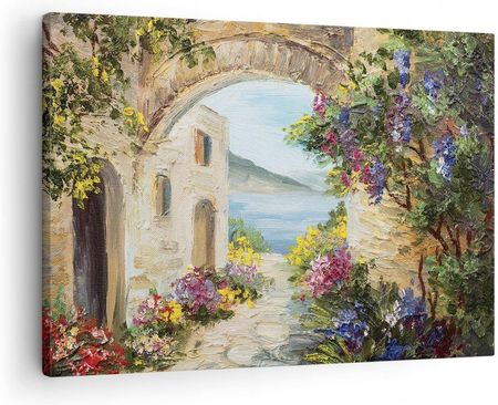 Obraz płótno dom santorini kwiaty AA70x50-4191
