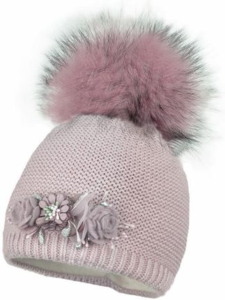 Jamiks BETTINA czapka dla dziewczynki na zimę pudrowy róż