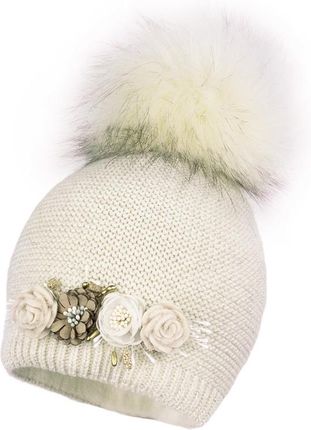 Jamiks BETTINA czapka dla dziewczynki na zimę jasny beż