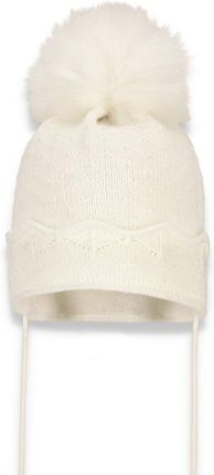 BROEL PALMIRA czapka na zimę dla dziewczynki chrzest ecru