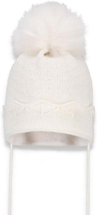 BROEL PALMIRA czapka na zimę dla dziewczynki chrzest biała