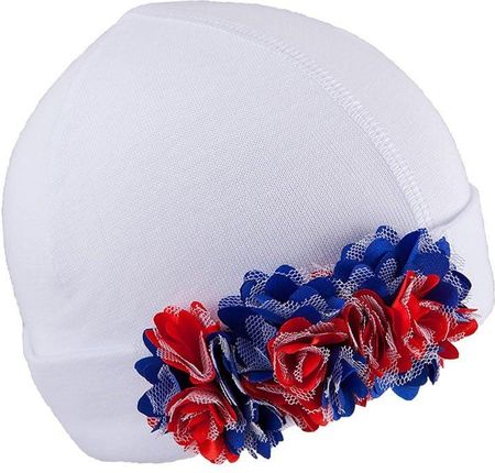 Tutu czapka dla dziewczynki niemowlęca kwiatki biało czerwona