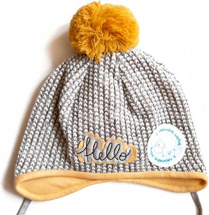 BROEL Fond czapka na zimę wiązana dla chłopca szara-miodowa