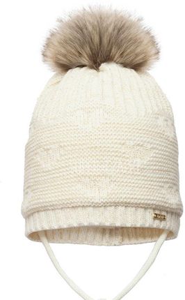 BROEL Ivone czapka na zimę dla dziewczynki z pomponem ecru