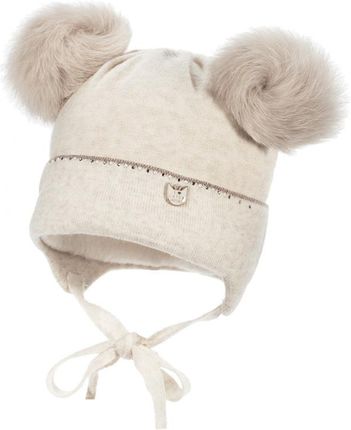 JAMIKS Mali czapka z dwoma pomponami dla dziewczynki królik beżowa