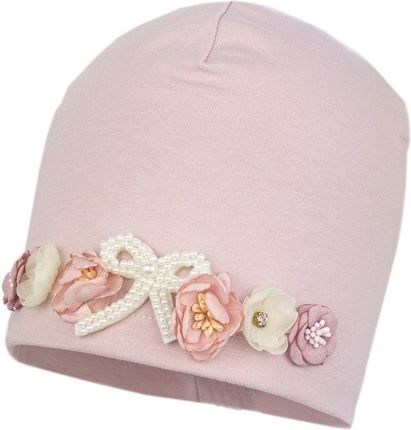 Jamiks LUCRECIA czapka dla dziewczynki kwiaty pudrowy róż
