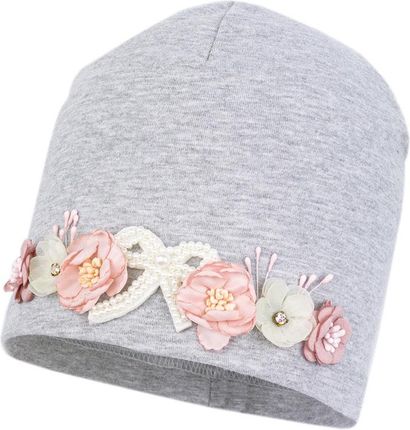 Jamiks LUCRECIA czapka dla dziewczynki kwiaty jasny szary