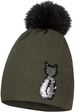 BROEL Camilla czapka dla dziewczynki cekiny kotek khaki