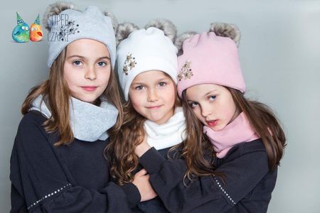 BROEL Caterina czapka na zimę dla dziewczynki dwa pompony szara