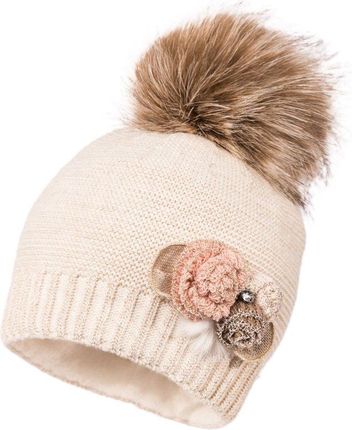 Jamiks RABIOSSA czapka dla dziewczynki na zimę beżowa