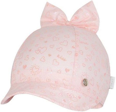 BROEL HARMONIA czapka na lato dla dziewczynki z kokardą różowa