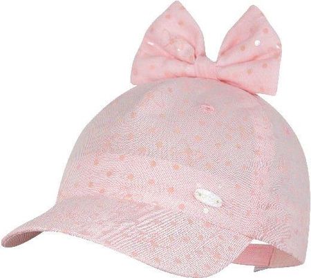 BROEL HILARIA czapka na lato dla dziewczynki z kokardą len różowa