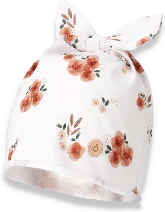 Broel ELVIRA czapka niemowlęca z kokardką kwiaty ecru