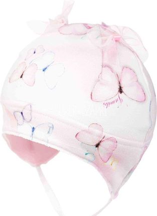 Jamiks Isla czapka wiązana dla dziewczynki na wiosnę motylki ecru