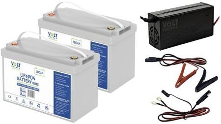 Zestaw 2x Akumulator Volt LiFePO4 12V 100Ah (100A) + prostownik do akumulatorów LiFePO4 10A