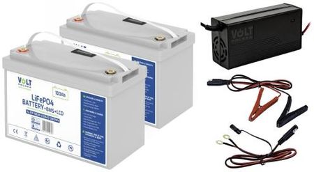 Zestaw 2x akumulator Volt LiFePO4 12,8V 100 Ah (100A) LCD + prostownik do akumulatorów LiFePO4 10A
