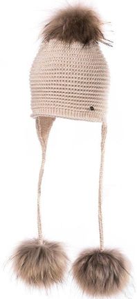 Jamiks BASIA czapka z trzema pomponami warkocze beżowa