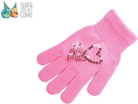Rękawiczki pięciopalczaste cekiny różowe 16cm