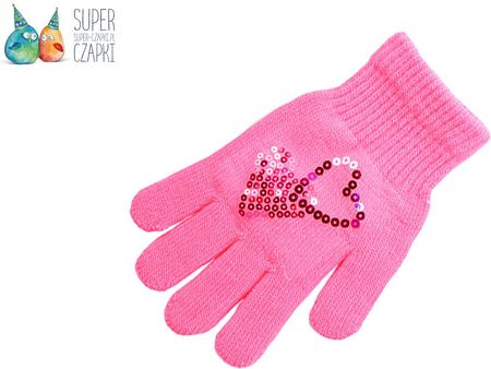 Rękawiczki pięciopalczaste cekiny ciemno różowe 16cm
