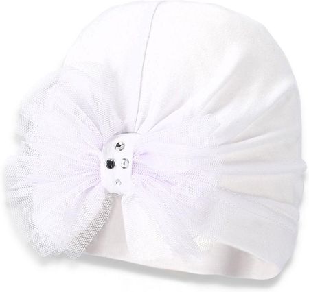 Broel EDITTA czapka turban z tiulową kokardą biała