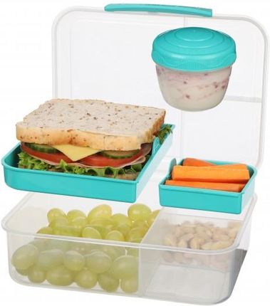 Sistema To Go Bento Lunch 1,65L Miętowy Box Trzykomorowy Z Pojemnikiem Na Jogurt
