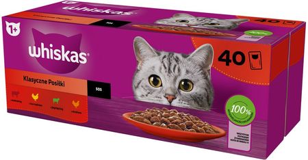Whiskas Adult Klasyczne Posiłki Mokra Dla Dorosłych Kotów 4 Smaki W Sosie 40x85g