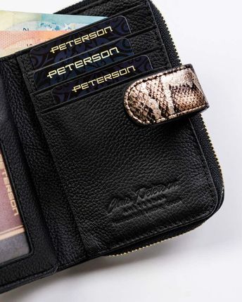 Skórzany portfel damski z wężowym wzorem i ochroną RFID Stop — Peterson - zdjęcie 6
