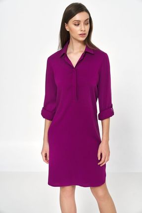 Sukienka Purpurowa sukienka oversize z podwijanym rękawem S226 Purpura - Nife