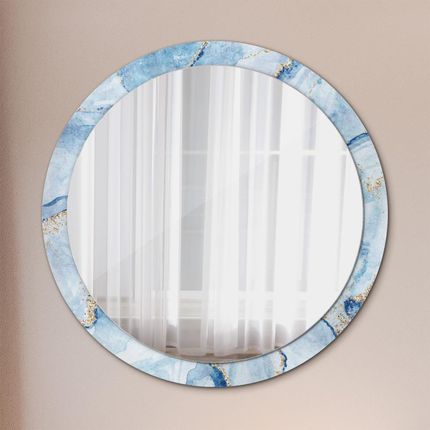 Tulup Lustro z nadrukiem dekoracyjne okrągłe Niebieski marmur złoto 100cm (LSDOP00088)