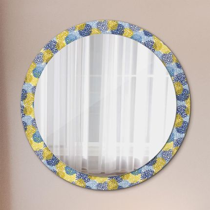 Tulup Lustro dekoracyjne okrągłe Niebieskie kwiaty 90cm (LSDOP00030)