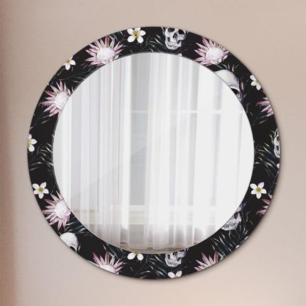 Tulup Lustro z nadrukiem dekoracyjne okrągłe Kwiaty czaszki 70cm (LSDOP00057)