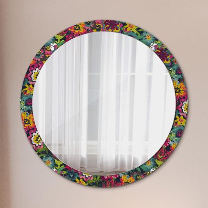Tulup Lustro dekoracyjne okrągłe Ręcznie malowane kwiaty 100cm (LSDOP00143)