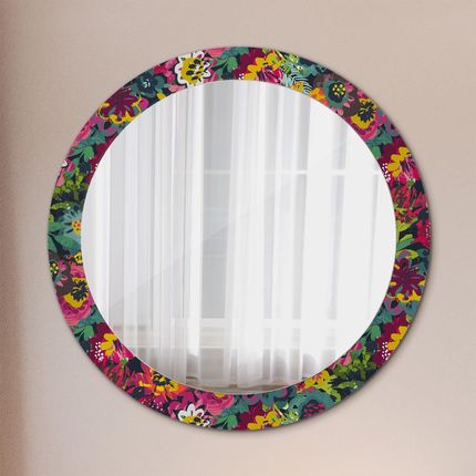 Tulup Lustro dekoracyjne okrągłe Ręcznie malowane kwiaty 80cm (LSDOP00143)