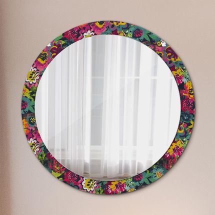 Tulup Lustro dekoracyjne okrągłe Ręcznie malowane kwiaty 90cm (LSDOP00143)