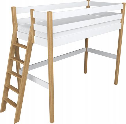 Łóżko Na Antresoli Drewniane 120X190 Biały/Dąb N02