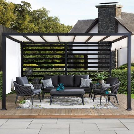 Pergola ogrodowa 3x3,7m stalowa czarna z przesuwnym dachem
