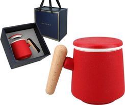 Hanipol Kubek z ceramicznym sitkiem i przykrywką czerwony