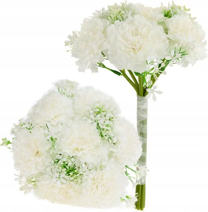 Goździki Bukiet Białe Sztuczne Kwiaty Piękne