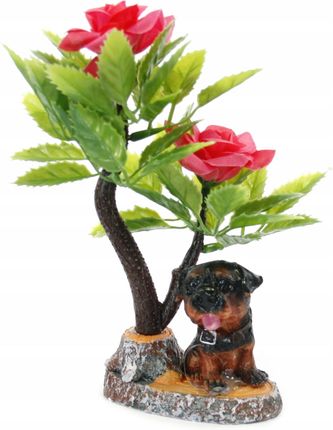 Sztuczny Kwiat Drzewko Figurka Psa 16cm