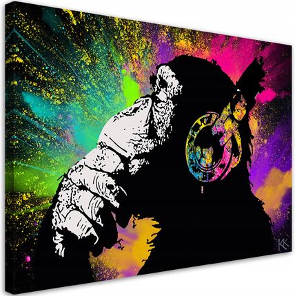 Obraz Na Płótnie Banksy kolorowa małpa 100x70