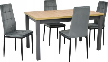 4 krzesła welurowe i stół 80x140/180 Dąb Artisan