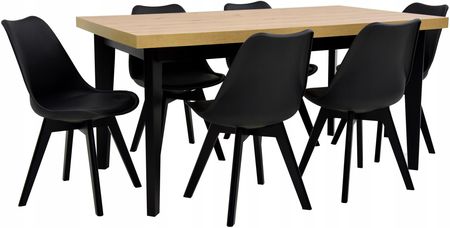 6 krzeseł skandynawskie czarne i stół 80x140/180cm