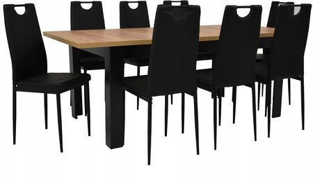 8 krzeseł czarne Eko Stół 90x160/200 Artisan