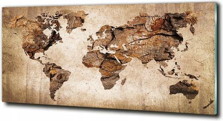 Obraz szklany do salonu duży Mapa świata drewno