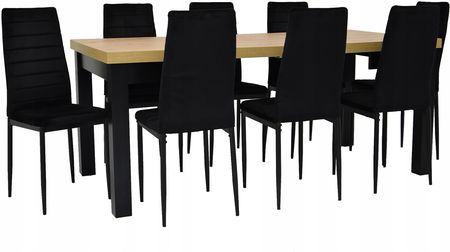 8 krzeseł welurowych rozkładany stół 90x90/290 cm
