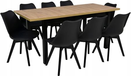 Stół 90x160/200cm i 8 krzeseł skandynawskich