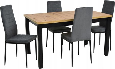 Stół 90x160/200 cm i 4 krzesła Szary Sztruks