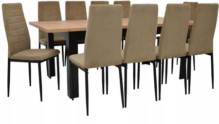 10 krzeseł sztruks Stół 90x160/200 Wybór Kolorów