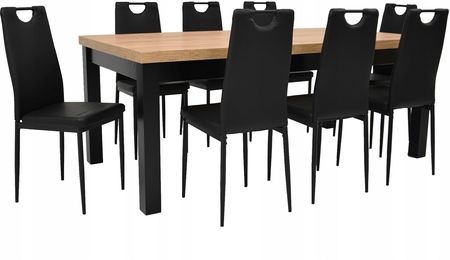 Stół 100x200/300 i 8 krzeseł czarne Eko IK-08